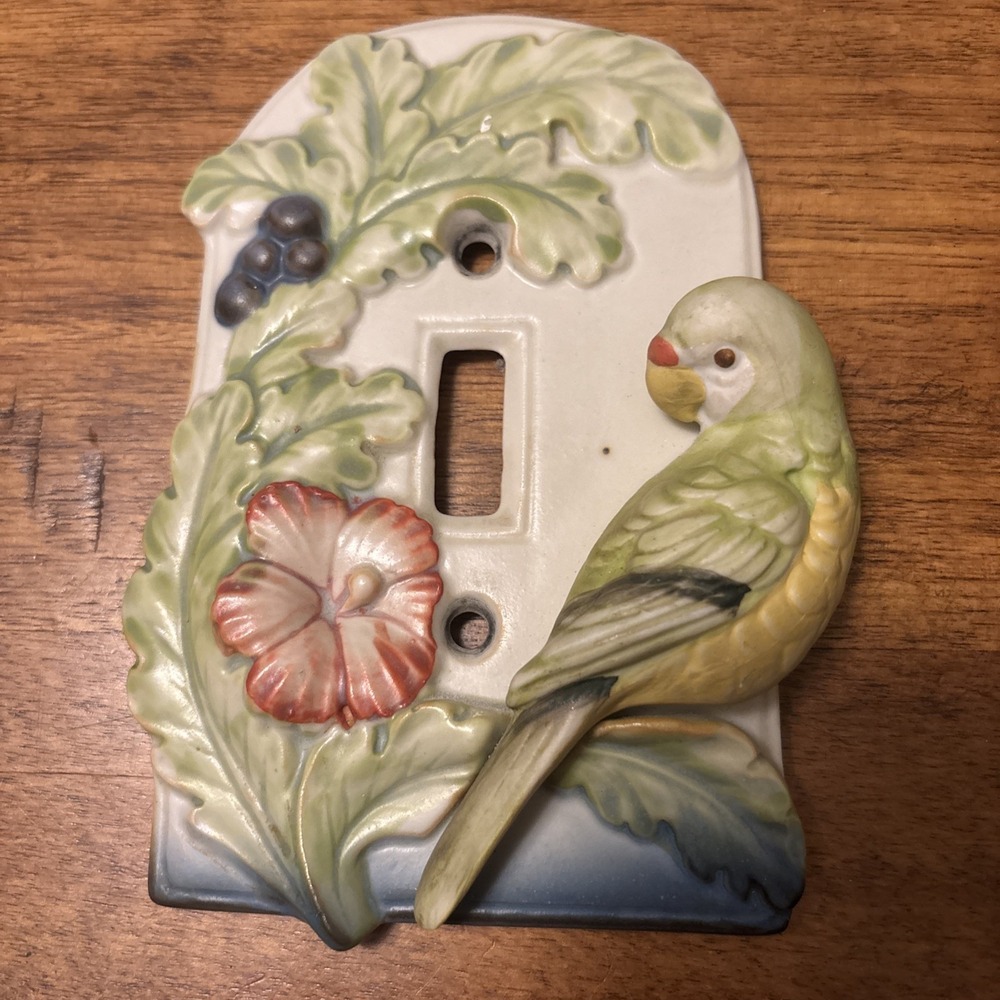 Takahashi Vintage Parrot Single Light Switch Plate Cover Japan Porcelaln
